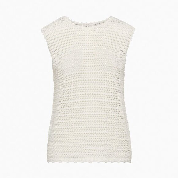 Aritzia WILFRED Peek Crochet Knit Fisherman Crewneck Light Birch Tank Top Size S - Picture 6 of 12